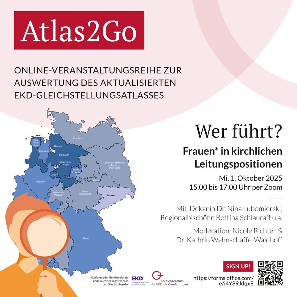 Sharepic zur Veranstaltung Frauen* in kirchlichen Leitungspositionen der Online-Reihe Atlas2Go